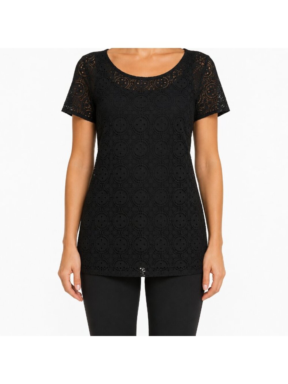 Nina Leonard Black Lace Top Medium